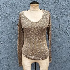 Women's Beige Sweater Fisherman Knit Crochet Top Size XS/S